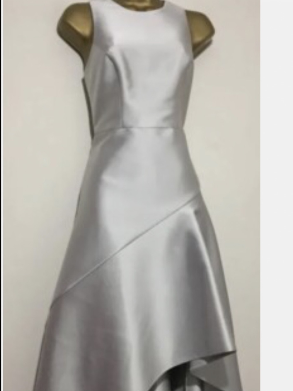 Asymmetrical Silver Satin Evening Dress